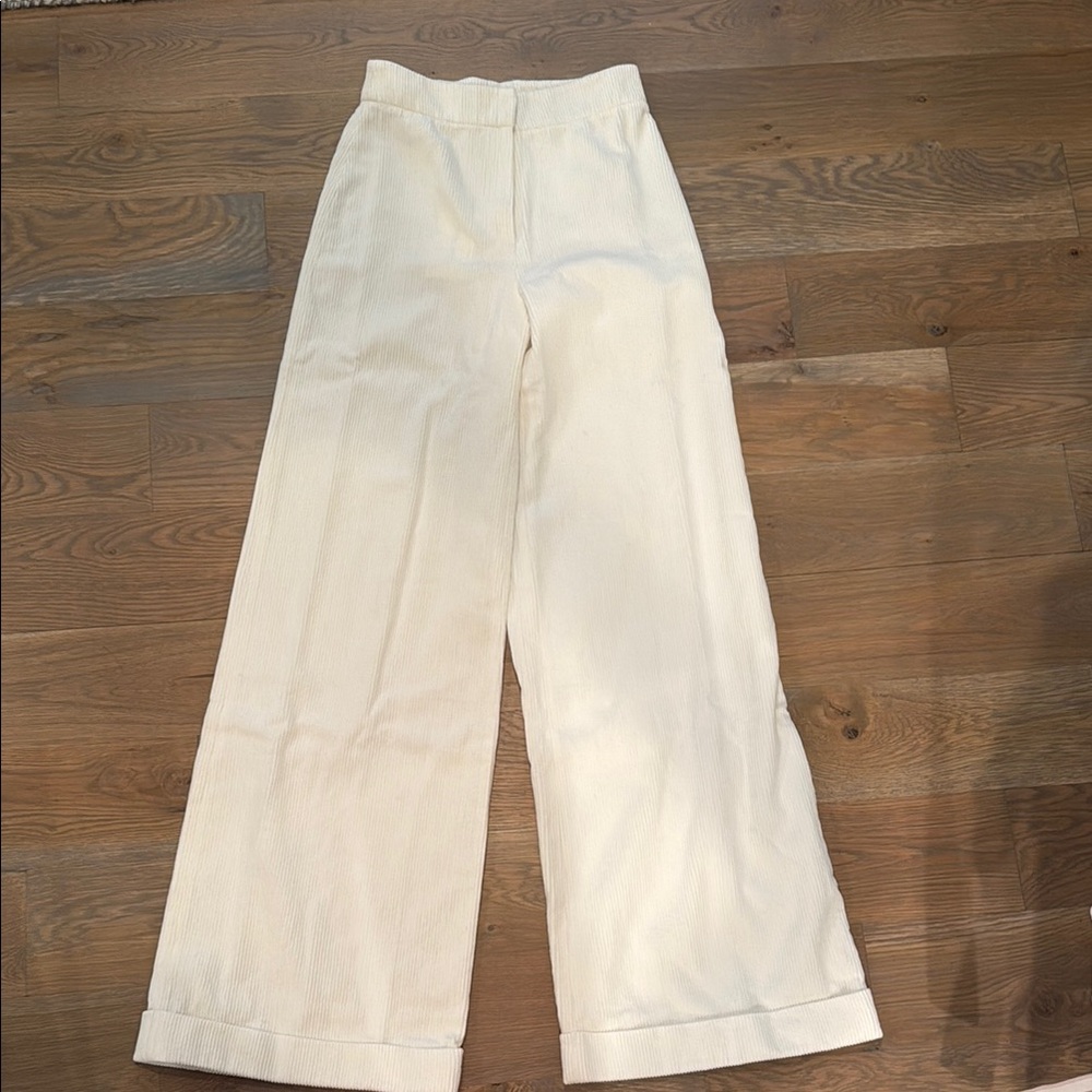 Julia Amory Cream Wide-Leg Corduroy Pants